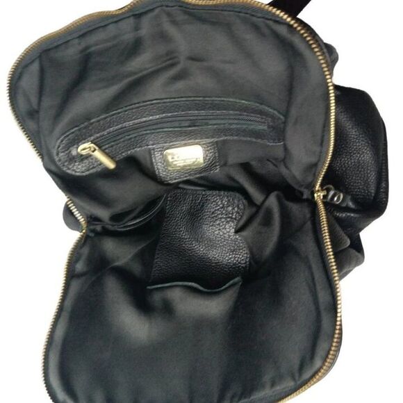 L.CREDI Black Leather Backpack Convertible Shoulder Bag Daypack Made in Italy main image 5